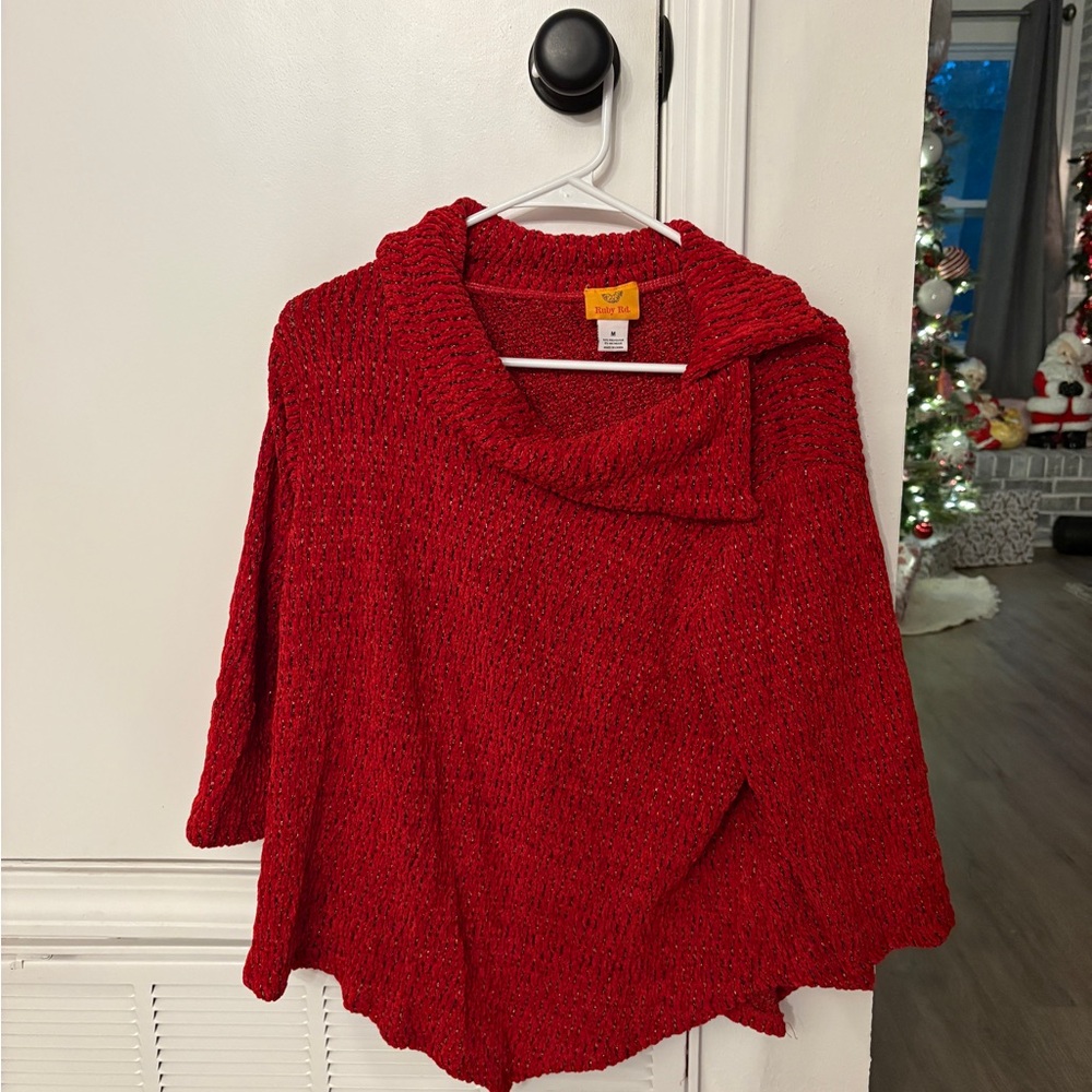 Ruby Rd. Vibrant Red Cowl Neck Poncho
